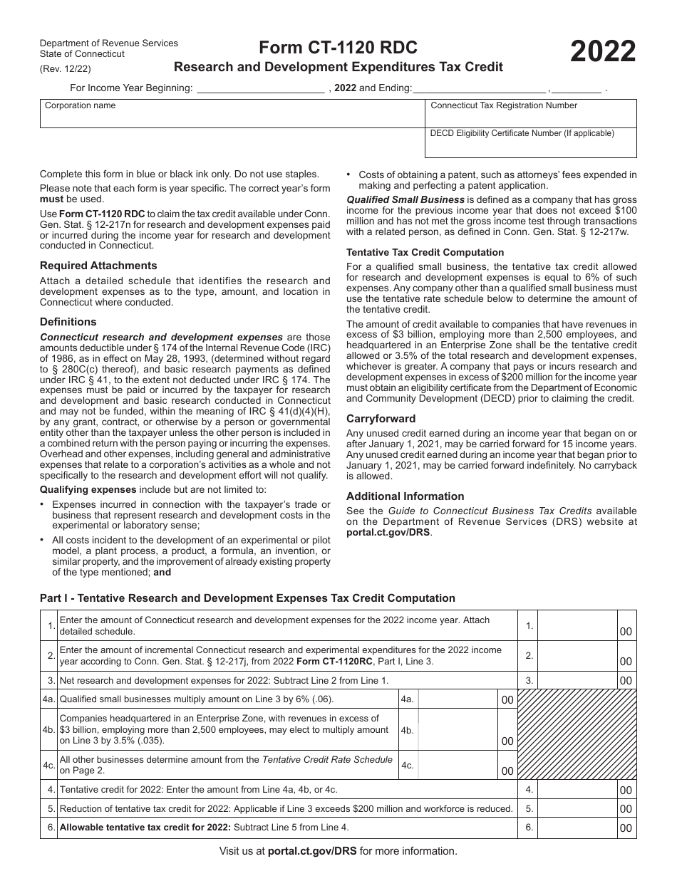Form CT-1120 RDC Download Printable PDF or Fill Online Research and ...