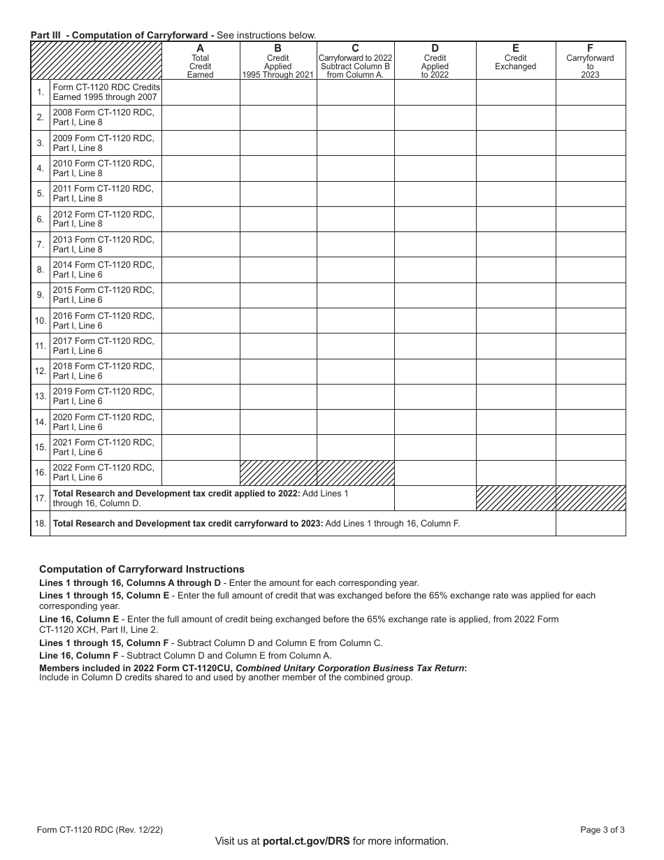 Form CT-1120 RDC Research and Development Expenditures Tax Credit - Connecticut, Page 3