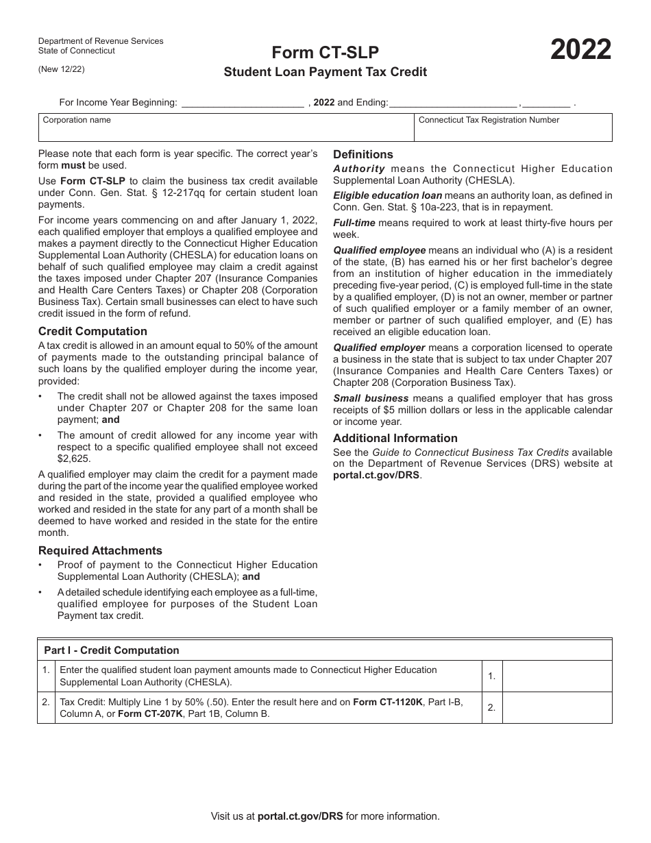 Form CT-SLP Student Loan Payment Tax Credit - Connecticut, Page 1