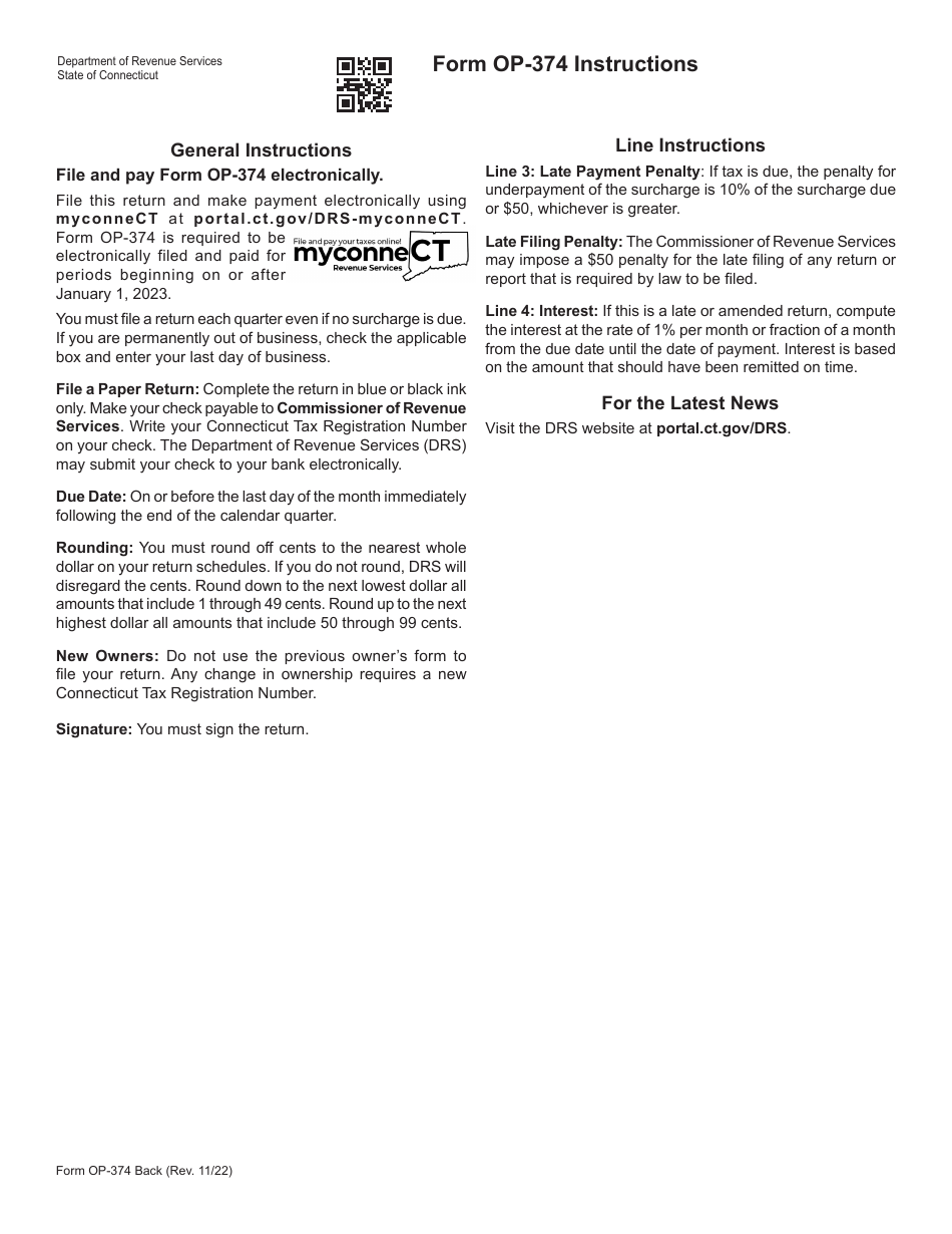 Form OP-374 Dry Cleaning Establishment Surcharge Return - Connecticut, Page 2