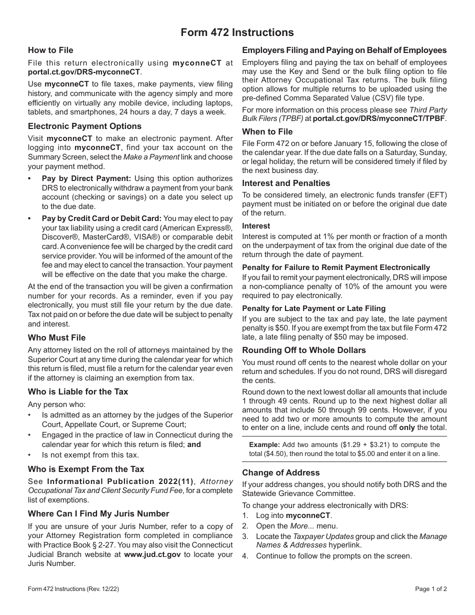Form 472 Attorney Occupational Tax Return - Connecticut, Page 3