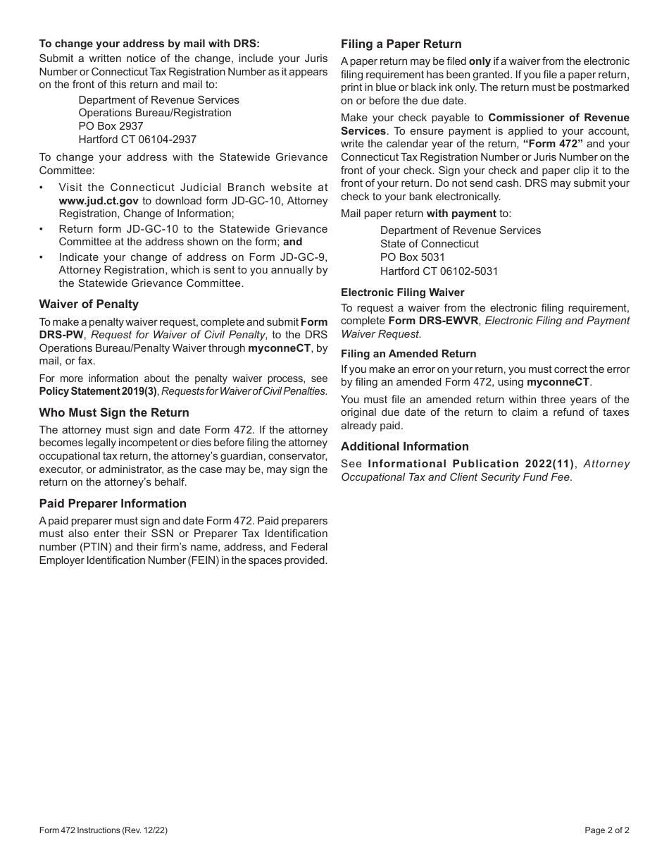 Form 472 Attorney Occupational Tax Return - Connecticut, Page 4
