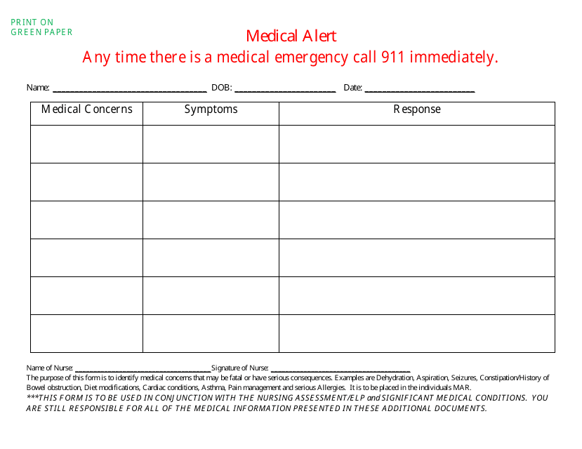Medical Alert Form - Delaware Download Pdf
