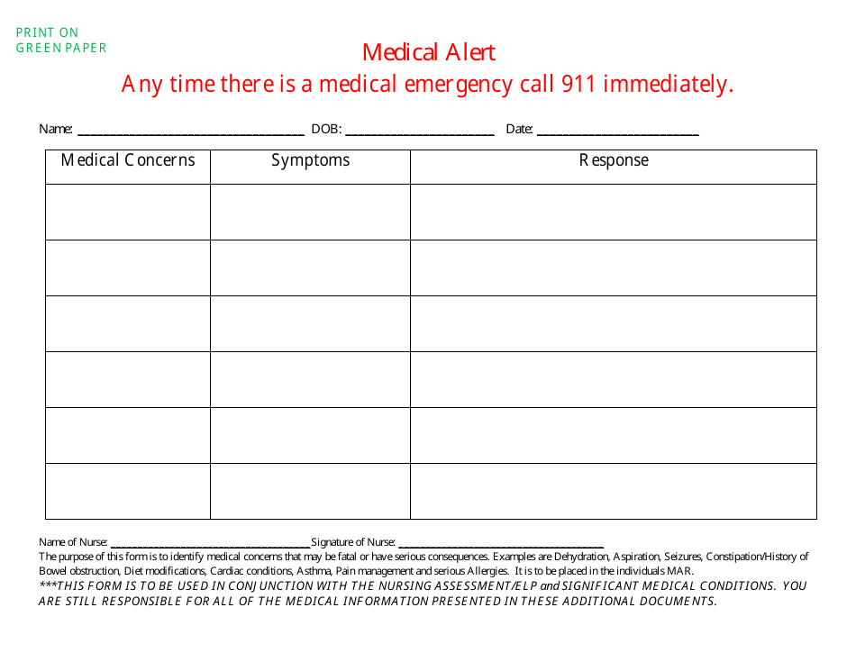 Medical Alert Form - Delaware, Page 1