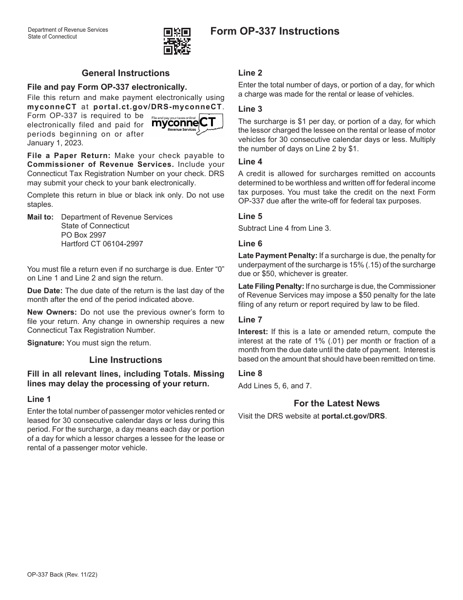 Form OP-337 Tourism Surcharge Return on the Rental / Leasing of Passenger Motor Vehicles - Connecticut, Page 2