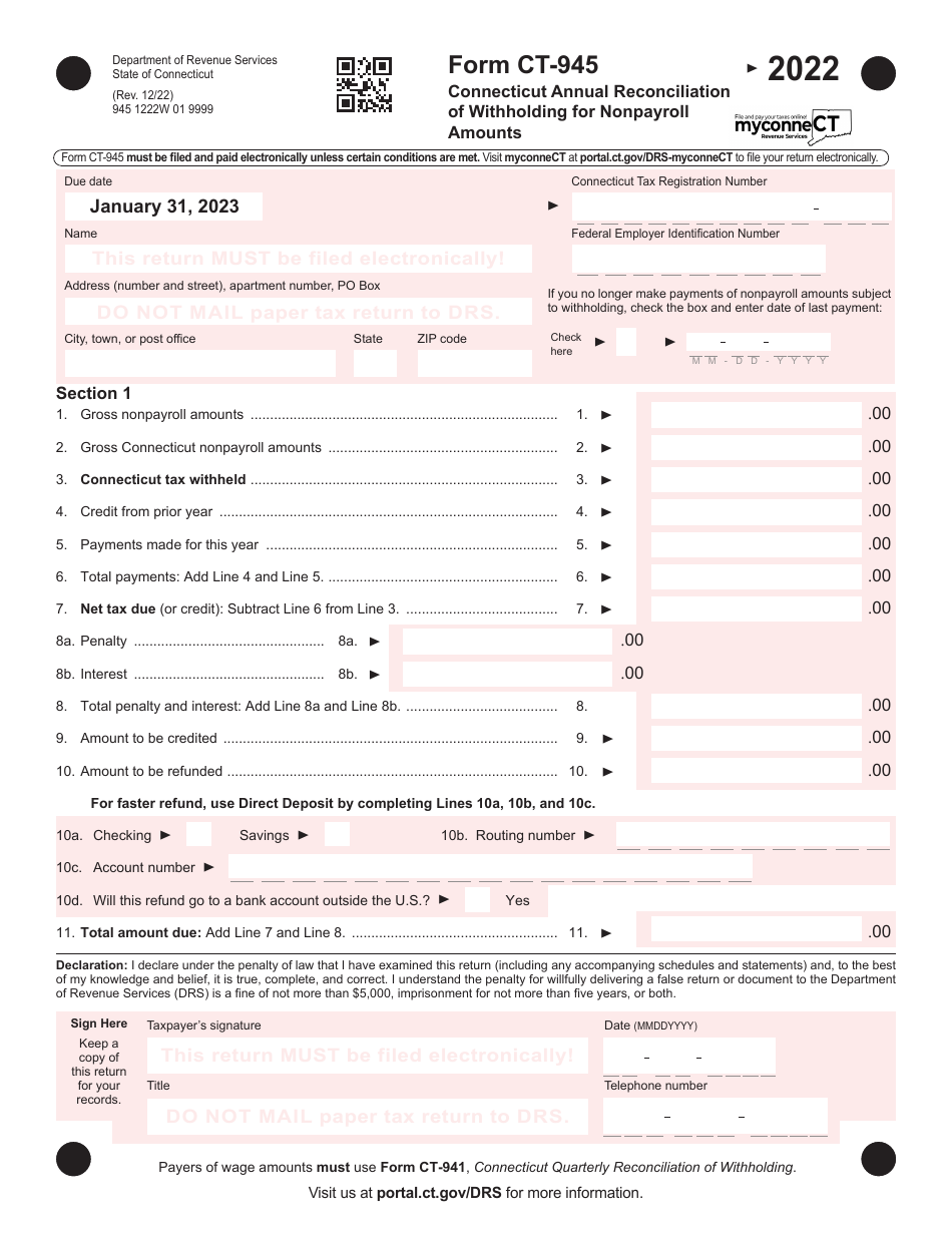 Form CT945 Download Printable PDF or Fill Online Connecticut Annual