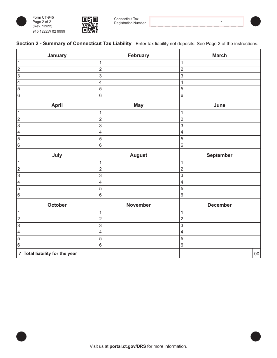Form CT-945 Connecticut Annual Reconciliation of Withholding for Nonpayroll Amounts - Connecticut, Page 2