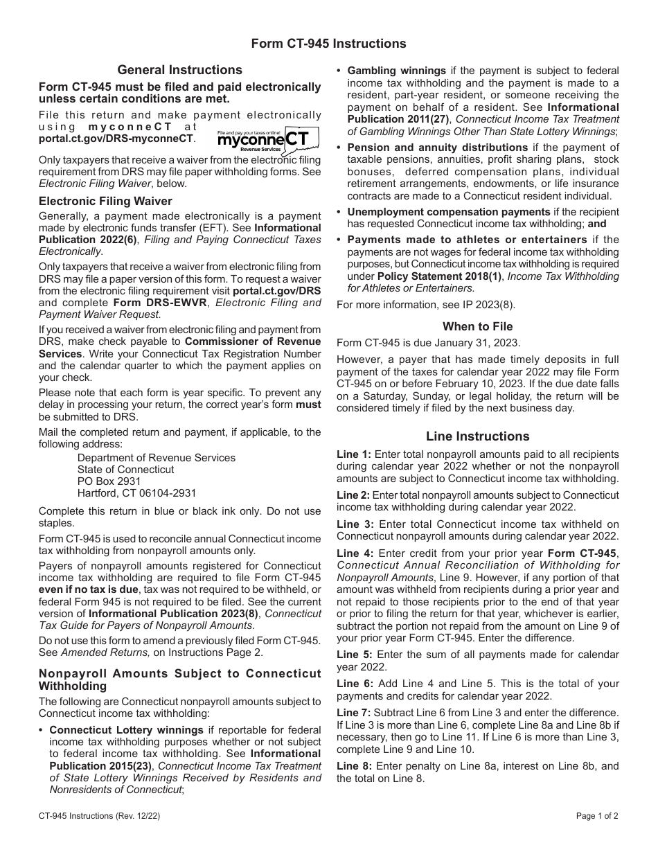 Form CT-945 Connecticut Annual Reconciliation of Withholding for Nonpayroll Amounts - Connecticut, Page 3