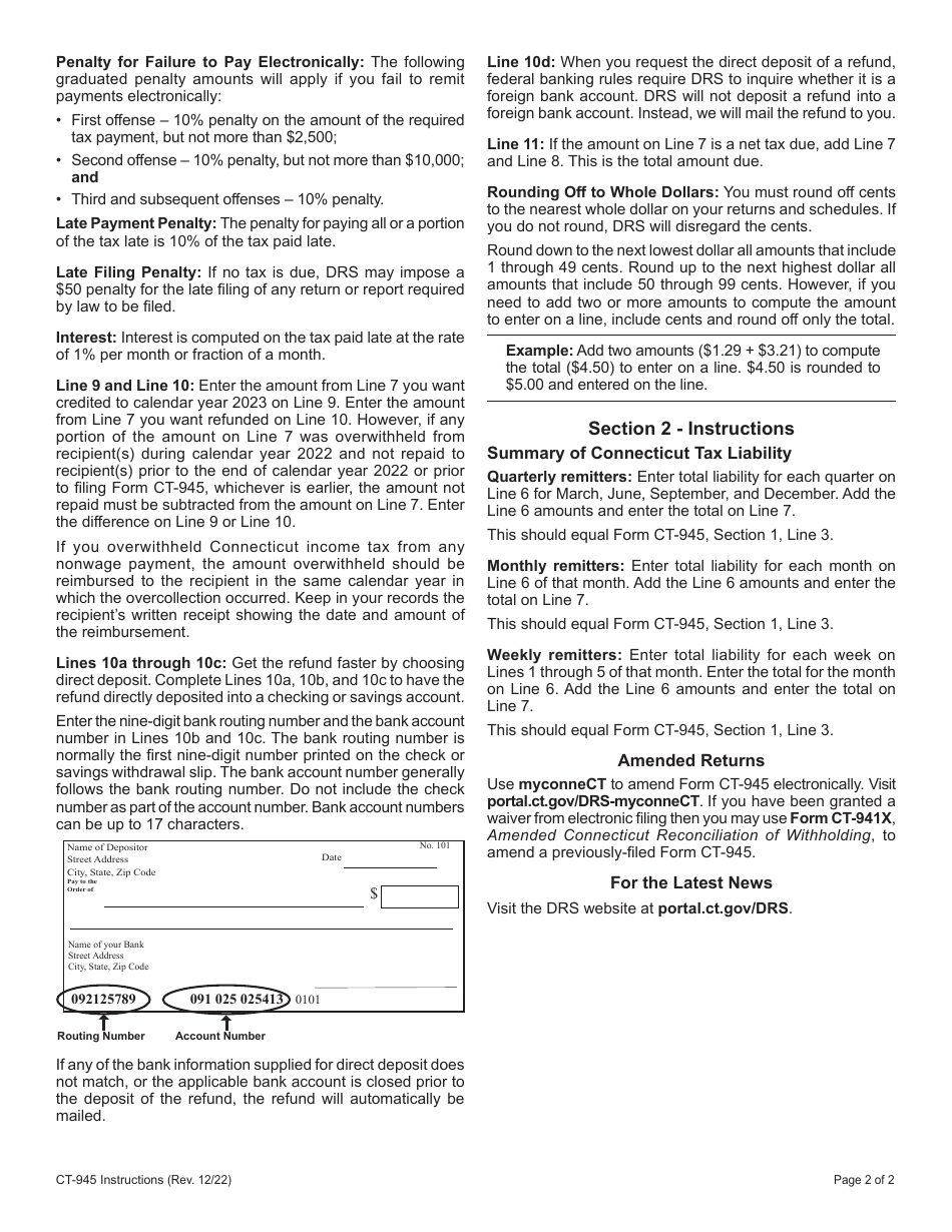 Form CT-945 Connecticut Annual Reconciliation of Withholding for Nonpayroll Amounts - Connecticut, Page 4