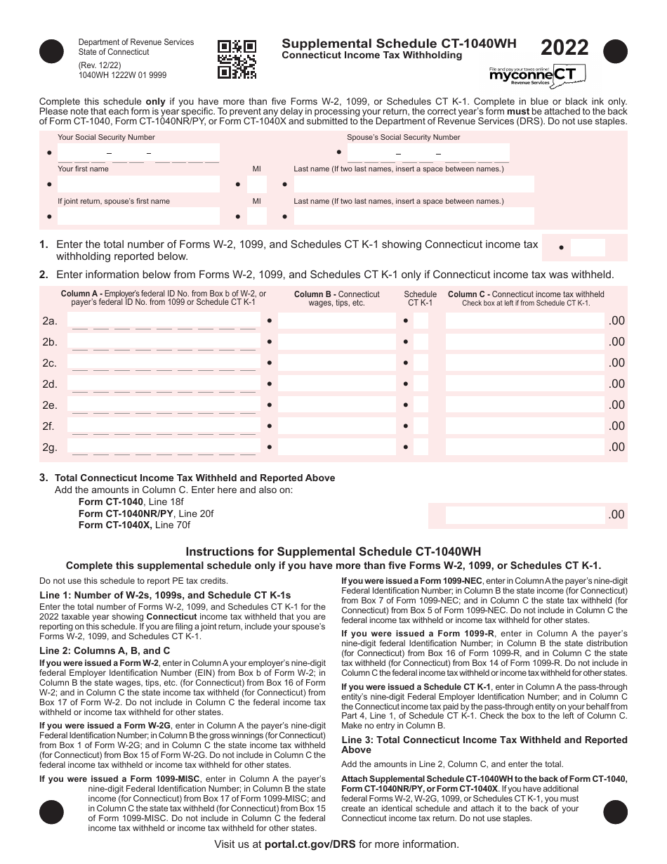 Schedule CT-1040WH Connecticut Income Tax Withholding - Connecticut, Page 1
