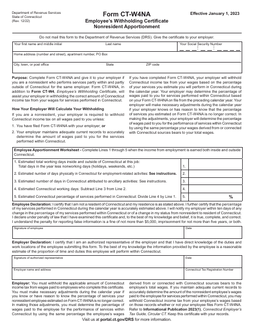 Form CT-W4NA Employee's Withholding Certificate Nonresident Apportionment - Connecticut