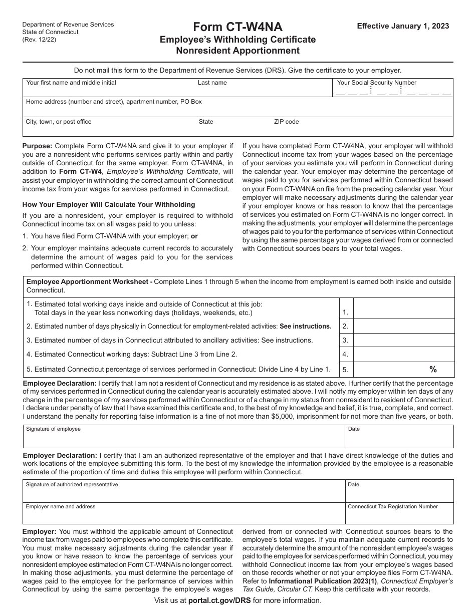 Form CT-W4NA Employees Withholding Certificate Nonresident Apportionment - Connecticut, Page 1