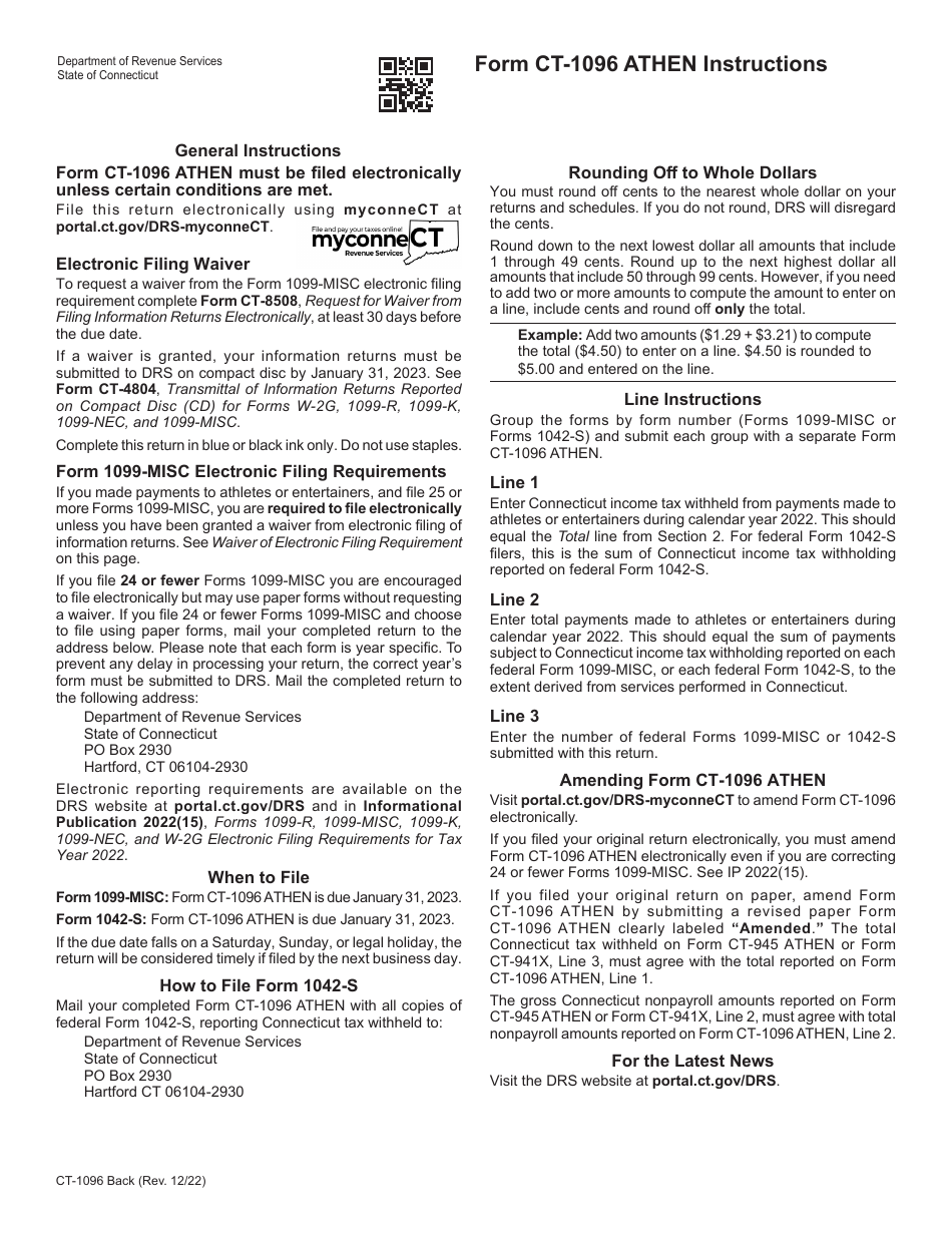 Form CT-1096 ATHEN Connecticut Annual Summary and Transmittal of Information Returns - Connecticut, Page 2