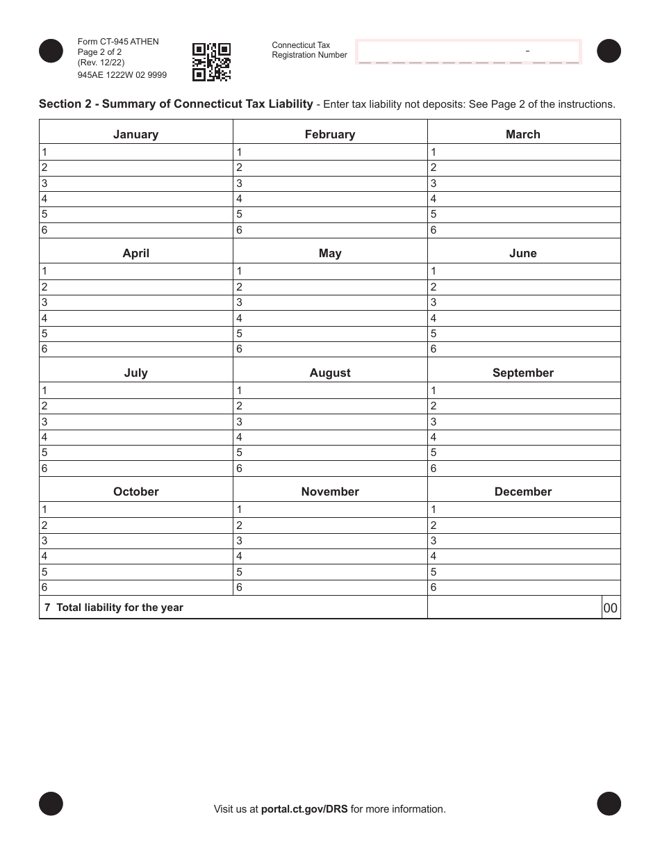 Form CT-945 ATHEN Connecticut Annual Summary and Transmittal of Information Returns - Connecticut, Page 2