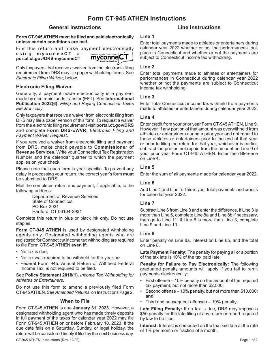Form CT-945 ATHEN Connecticut Annual Summary and Transmittal of Information Returns - Connecticut, Page 3