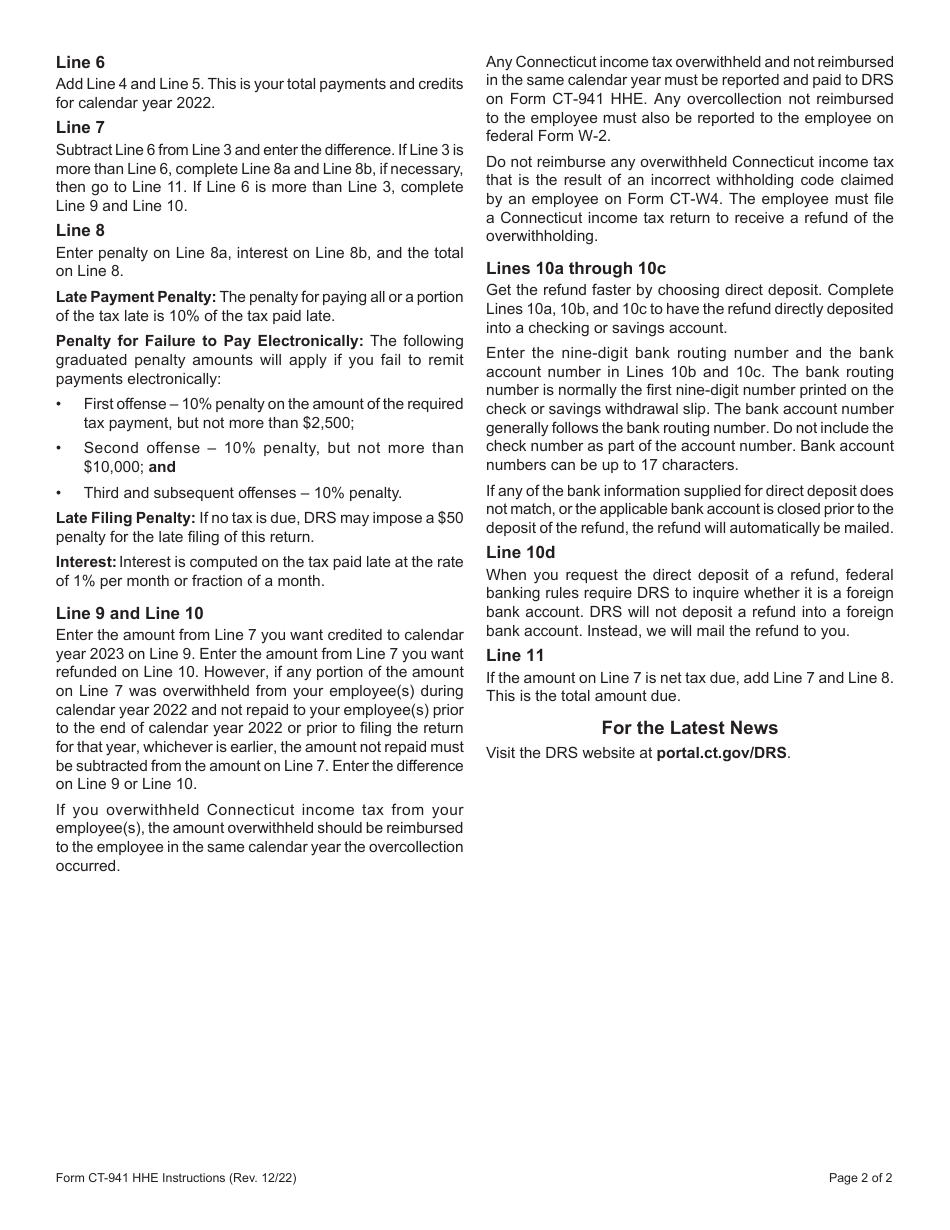 Form CT-941 HHE Connecticut Reconciliation of Withholding for Household Employers - Connecticut, Page 3