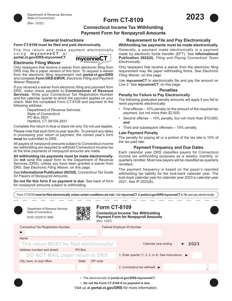 Form CT-8109 Connecticut Income Tax Withholding Payment Form for Nonpayroll Amounts - Connecticut, Page 1