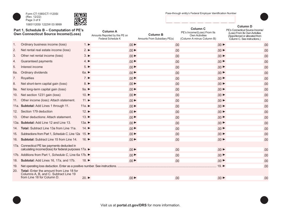 Form CT-1065 (CT-1120SI) Connecticut Pass-Through Entity Tax Return - Connecticut, Page 3