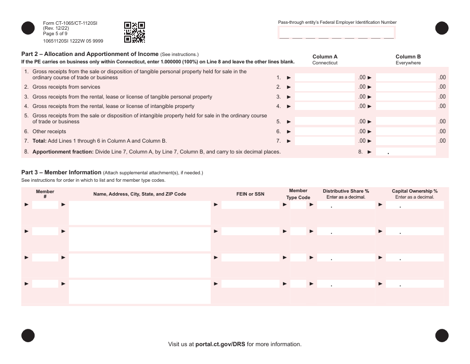 Form CT-1065 (CT-1120SI) Connecticut Pass-Through Entity Tax Return - Connecticut, Page 5
