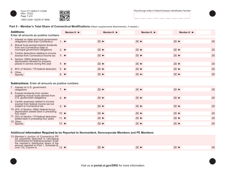 Form CT-1065 (CT-1120SI) Connecticut Pass-Through Entity Tax Return - Connecticut, Page 7