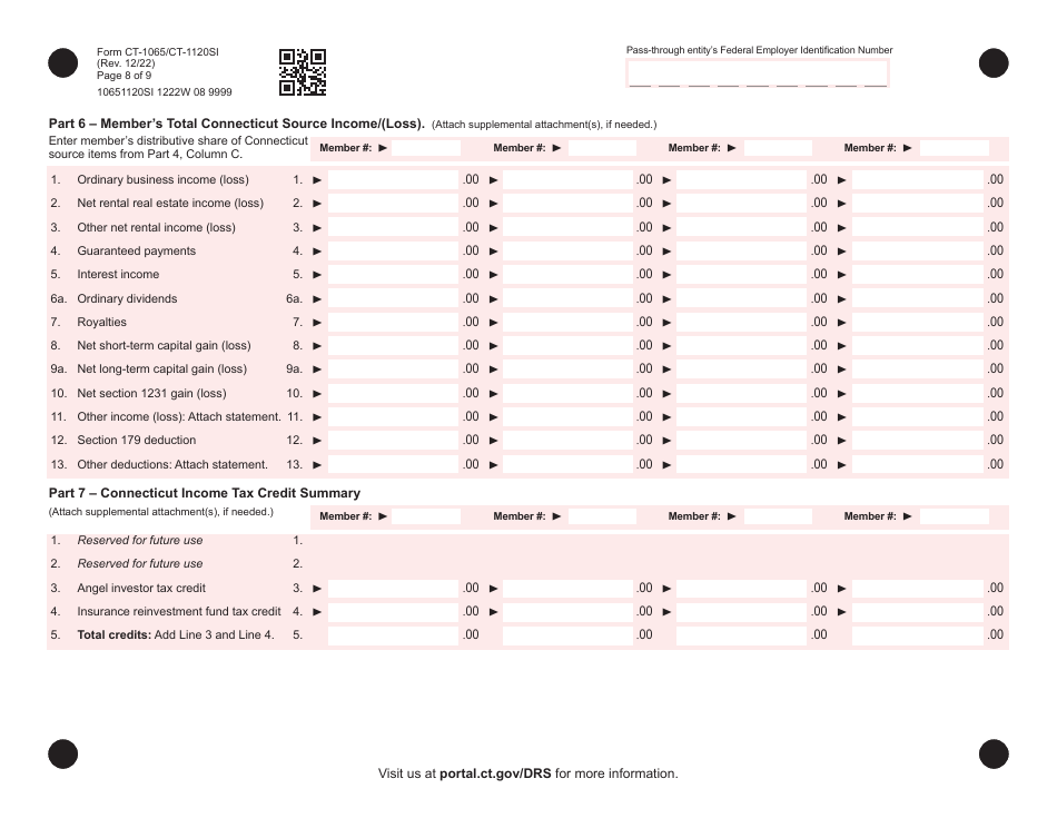 Form CT-1065 (CT-1120SI) Connecticut Pass-Through Entity Tax Return - Connecticut, Page 8