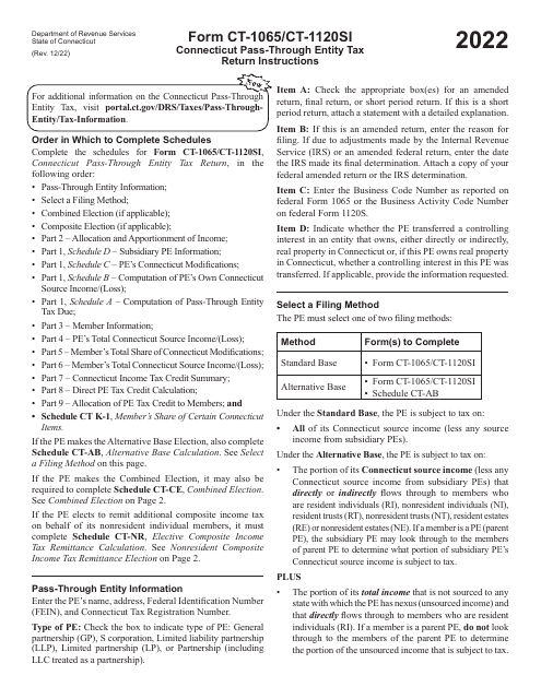 Form CT-1065, CT-1120SI 2022 Printable Pdf