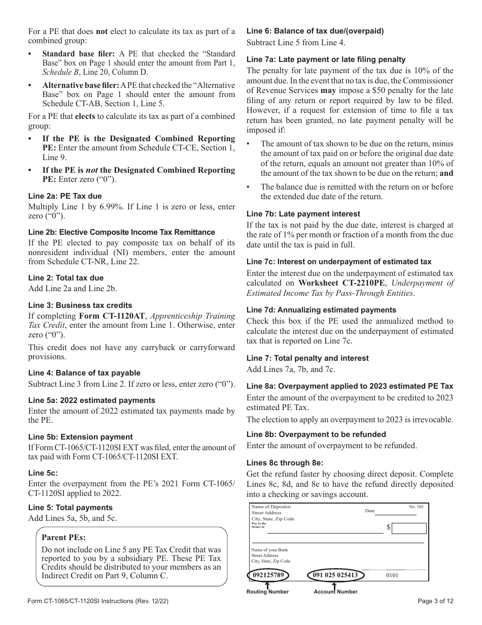 Instructions for Form CT-1065, CT-1120SI Connecticut Pass-Through Entity Tax Return - Connecticut, Page 3