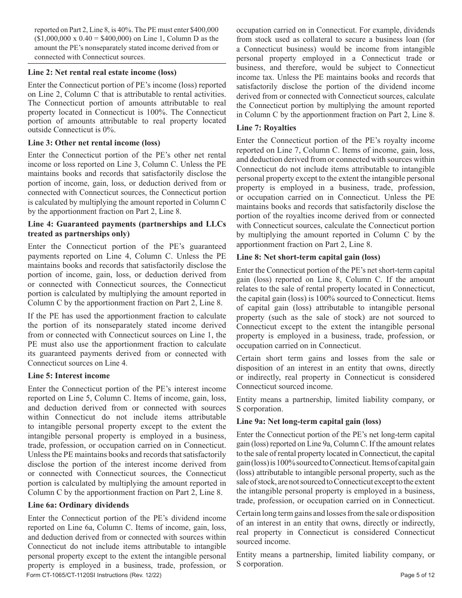 Instructions for Form CT-1065, CT-1120SI Connecticut Pass-Through Entity Tax Return - Connecticut, Page 5