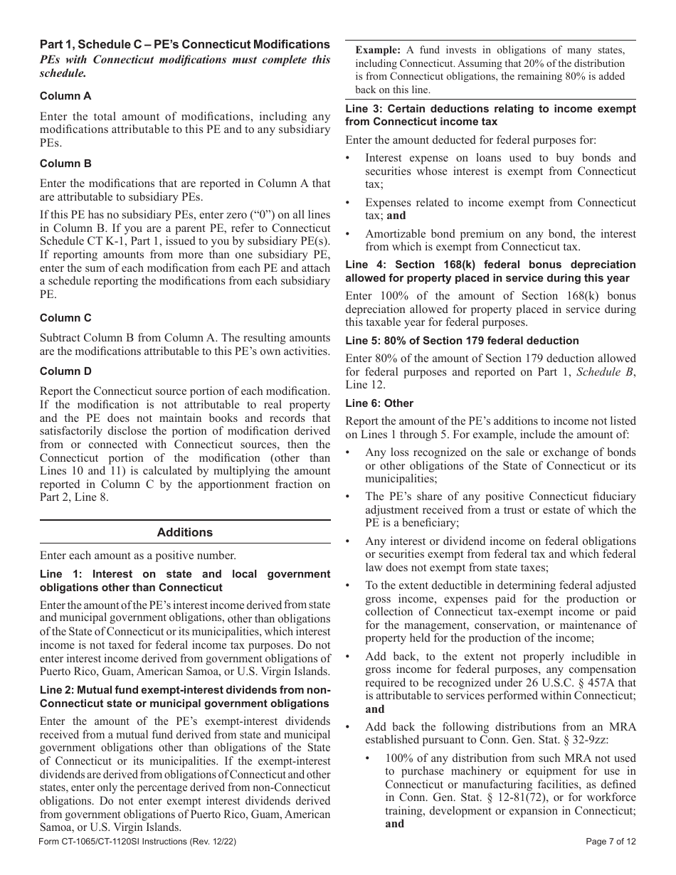 Instructions for Form CT-1065, CT-1120SI Connecticut Pass-Through Entity Tax Return - Connecticut, Page 7