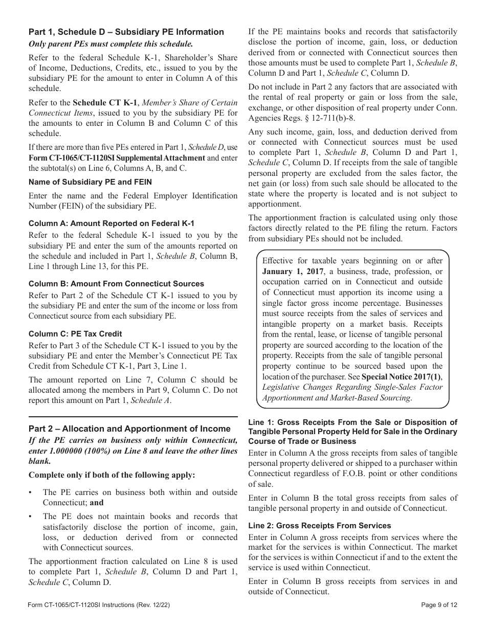 Instructions for Form CT-1065, CT-1120SI Connecticut Pass-Through Entity Tax Return - Connecticut, Page 9