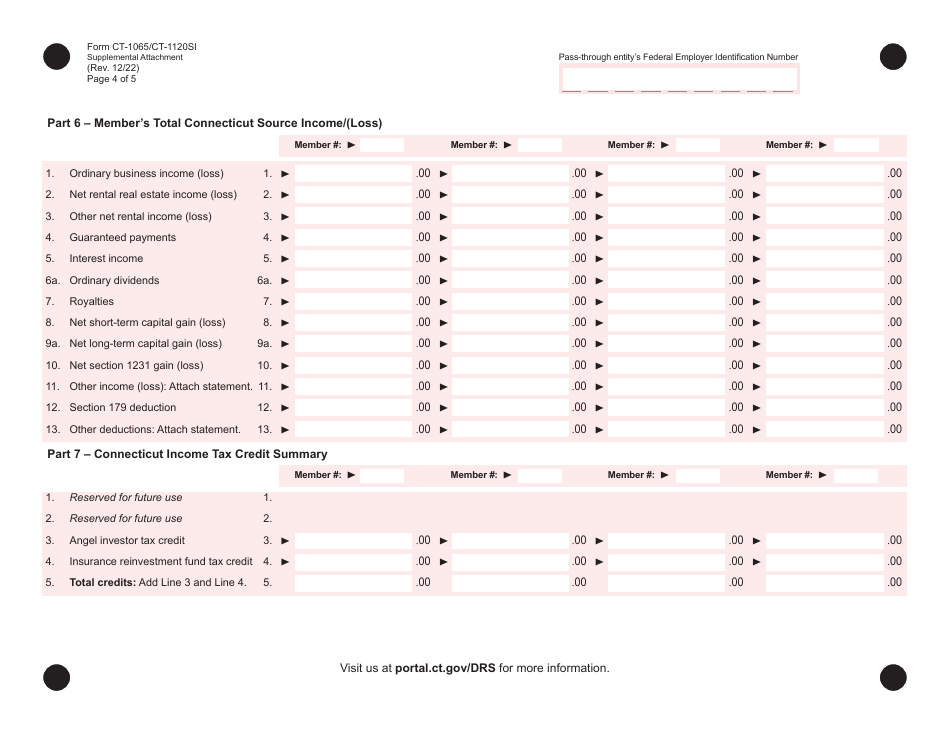 Form CT-1065 (CT-1120SI) Supplemental Attachment - Connecticut, Page 4