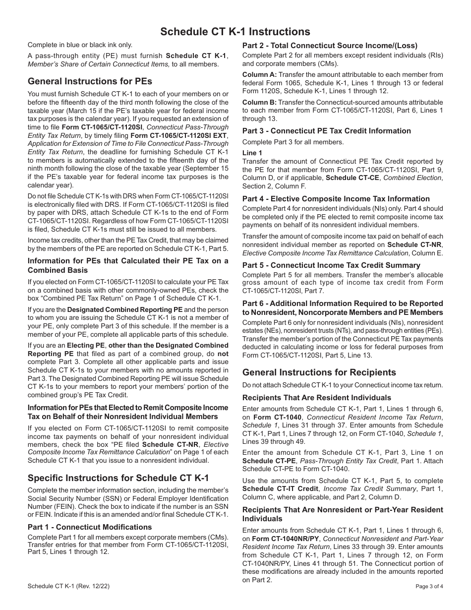 Schedule CT K-1 Members Share of Certain Connecticut Items - Connecticut, Page 3