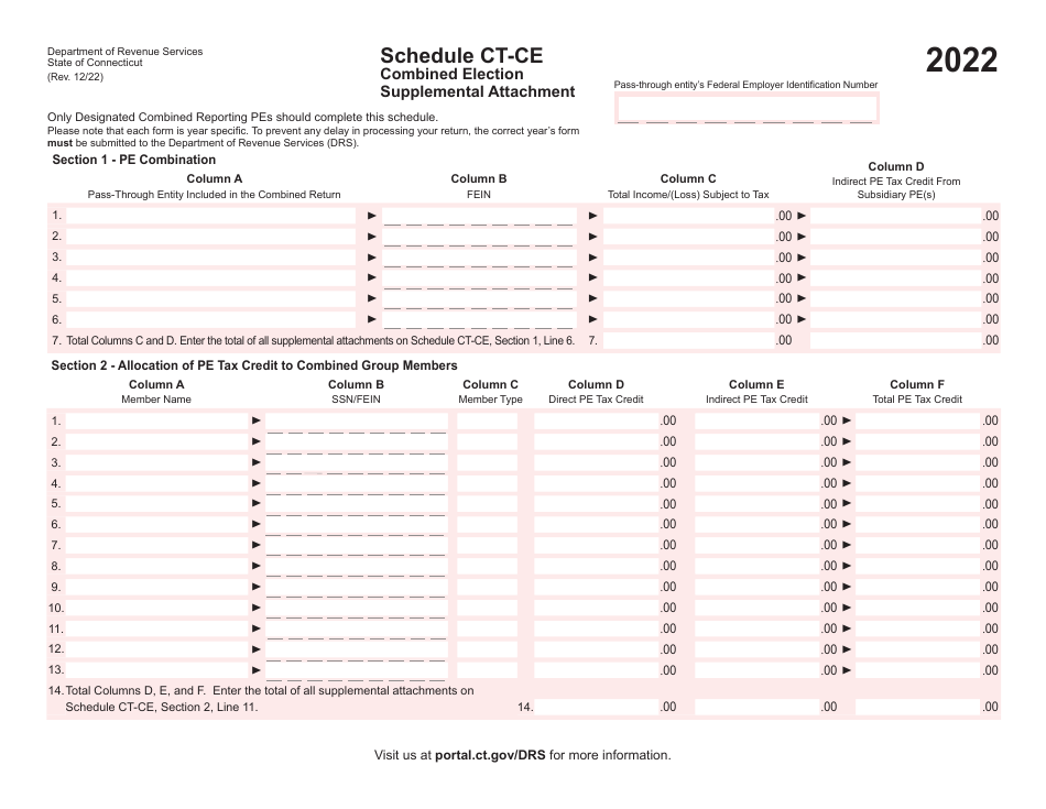 Schedule CT-CE Combined Election Supplemental Attachment - Connecticut, Page 1