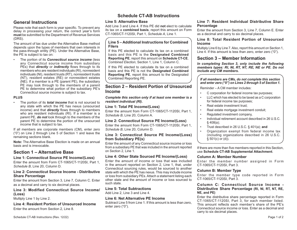 Schedule CT-AB Alternative Base Calculation - Connecticut, Page 3