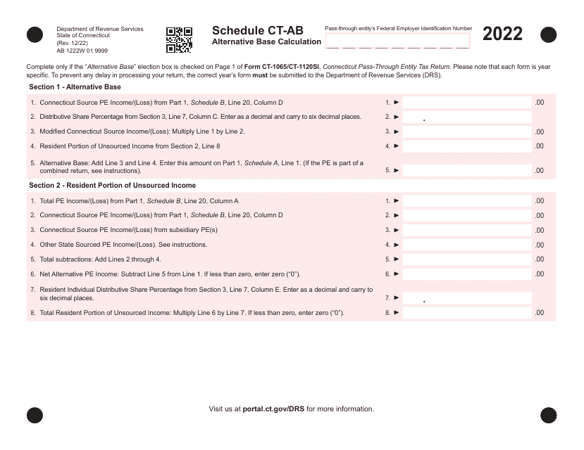 Schedule CT-AB 2022 Printable Pdf