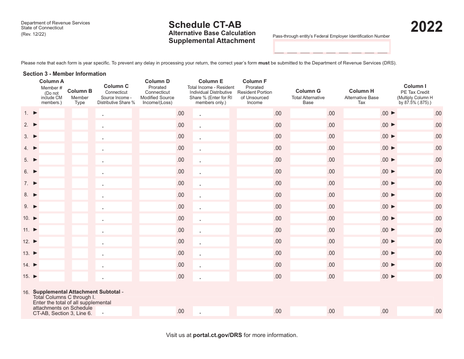 Schedule CT-AB Alternative Base Calculation Supplemental Attachment - Connecticut, Page 1