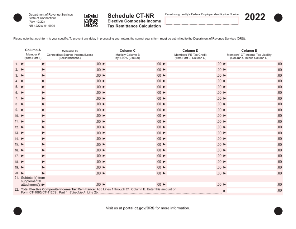 Schedule CT-NR Elective Composite Income Tax Remittance Calculation - Connecticut, Page 1