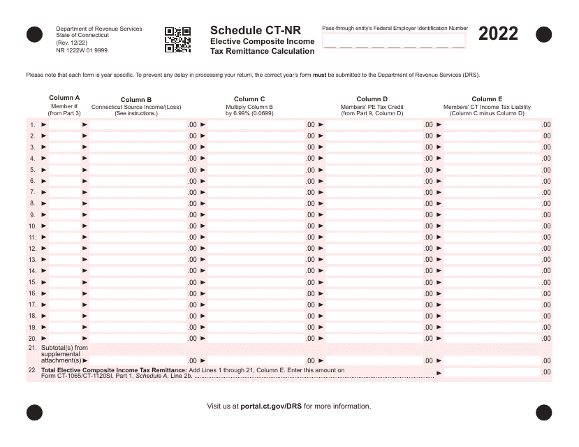 Schedule CT-NR 2022 Printable Pdf
