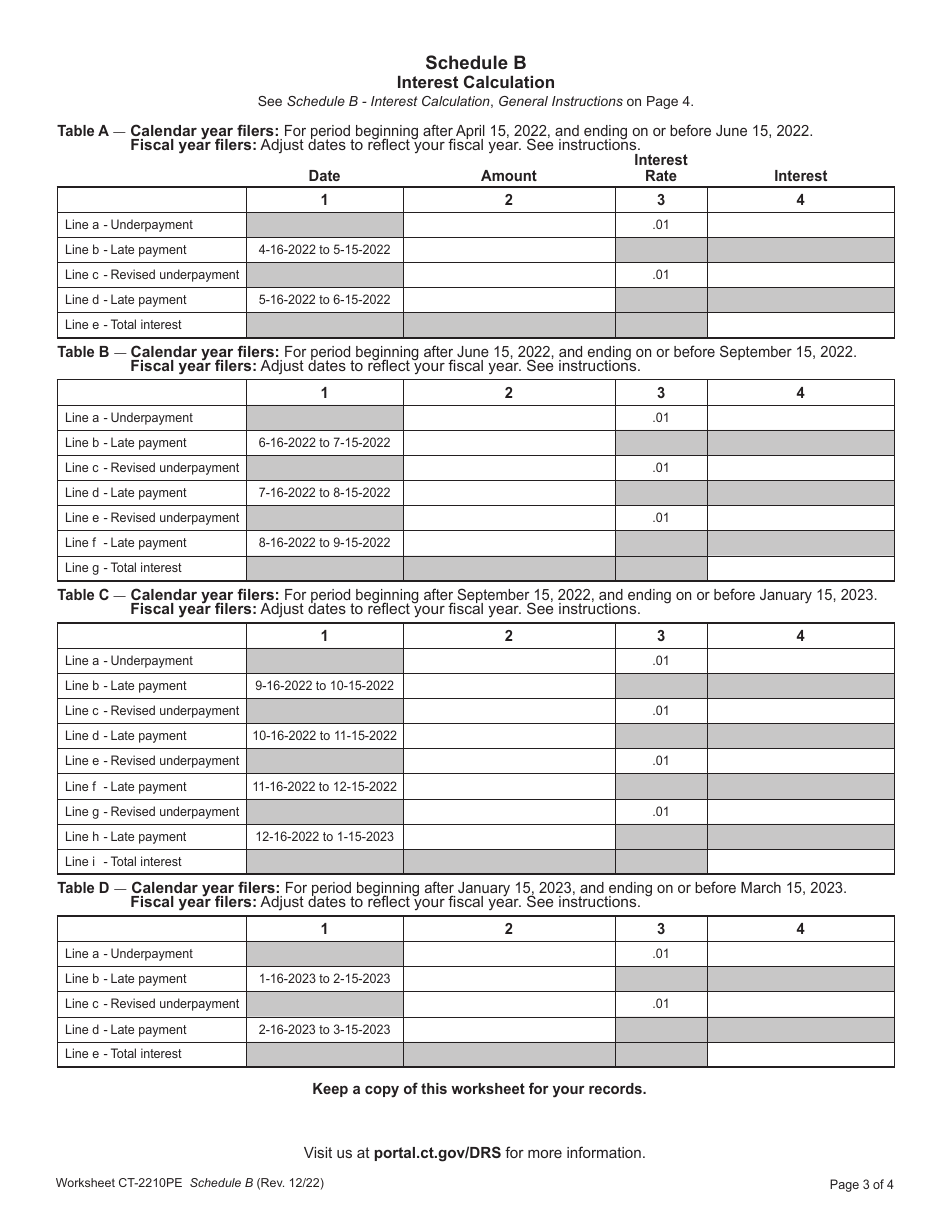 Worksheet CT-2210PE Underpayment of Estimated Income Tax by Pass-Through Entities - Connecticut, Page 3