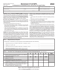Document preview: Worksheet CT-2210PE Underpayment of Estimated Income Tax by Pass-Through Entities - Connecticut, 2022