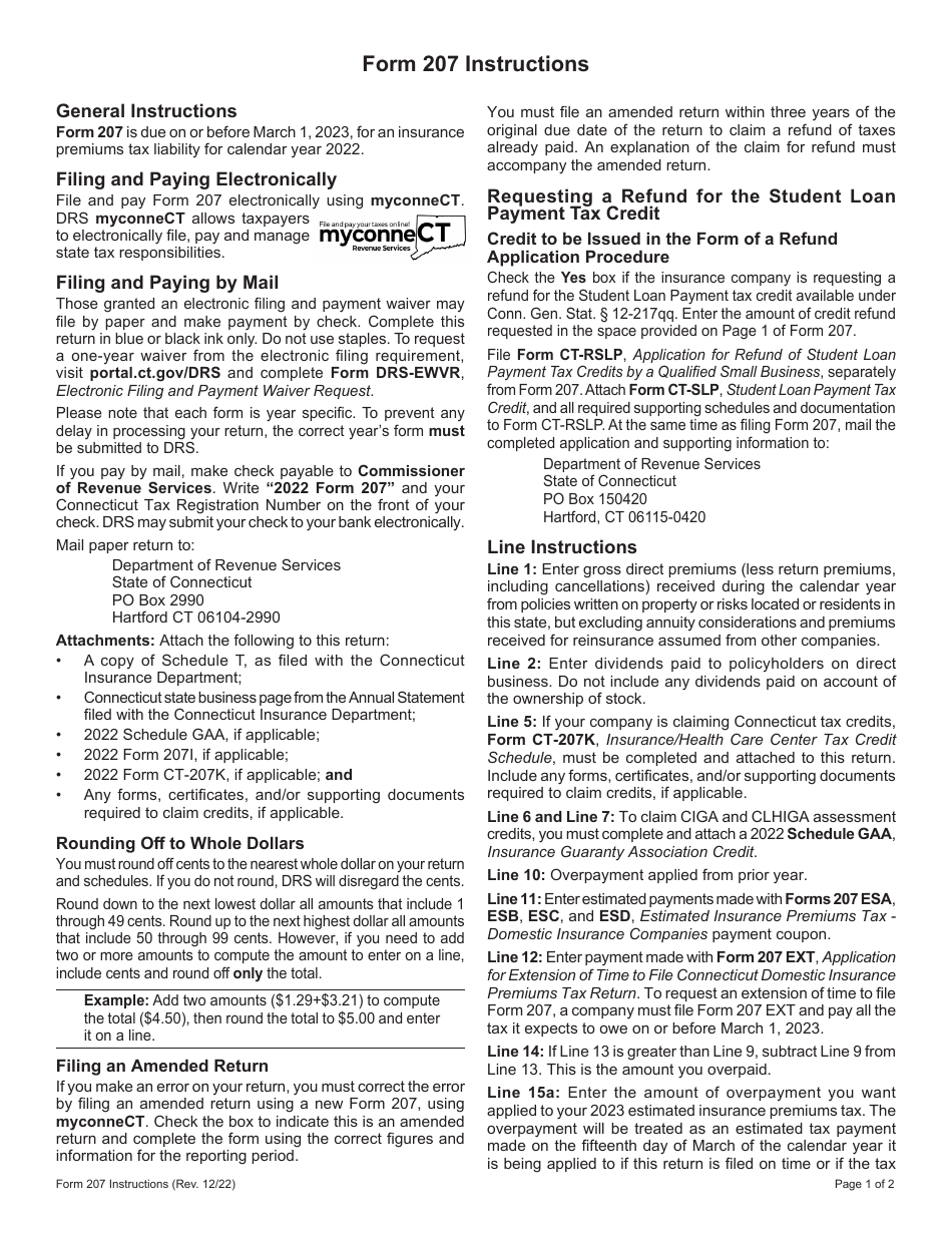 Form 207 Connecticut Insurance Premiums Tax Return - Domestic Companies - Connecticut, Page 3