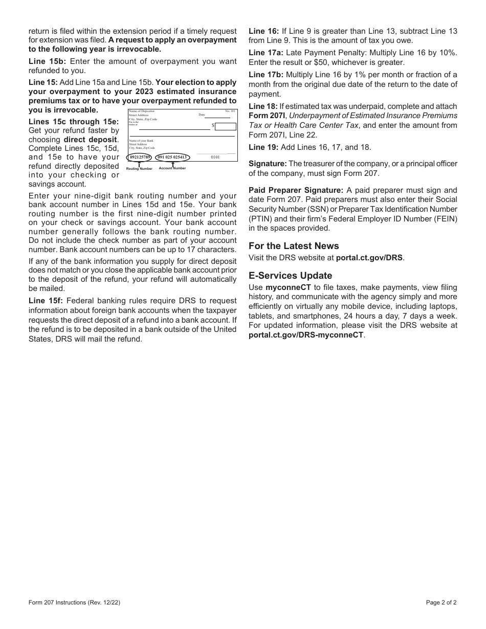 Form 207 Connecticut Insurance Premiums Tax Return - Domestic Companies - Connecticut, Page 4