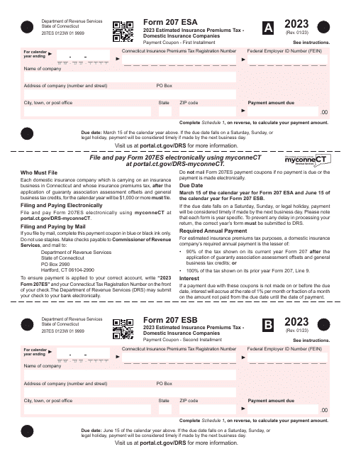 Form 207 ES Estimated Insurance Premiums Tax - Domestic Insurance Companies - Connecticut, 2023