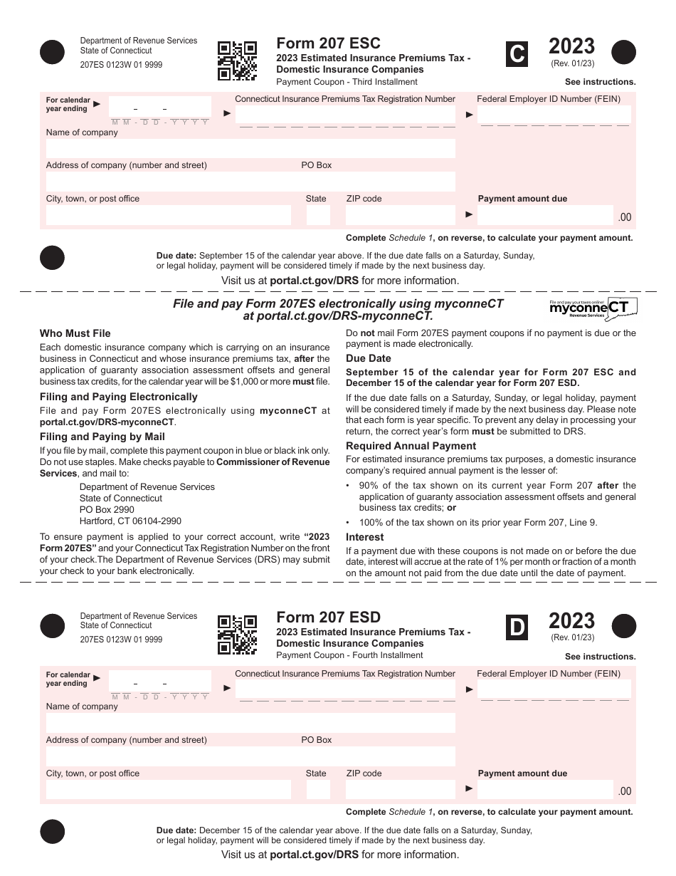 Form 207 ES Estimated Insurance Premiums Tax - Domestic Insurance Companies - Connecticut, Page 3