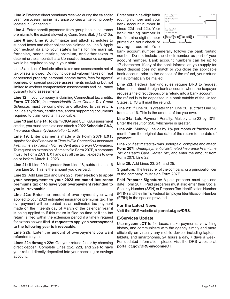 Form 207F Connecticut Insurance Premiums Tax Return - Nonresident and Foreign Companies - Connecticut, Page 4
