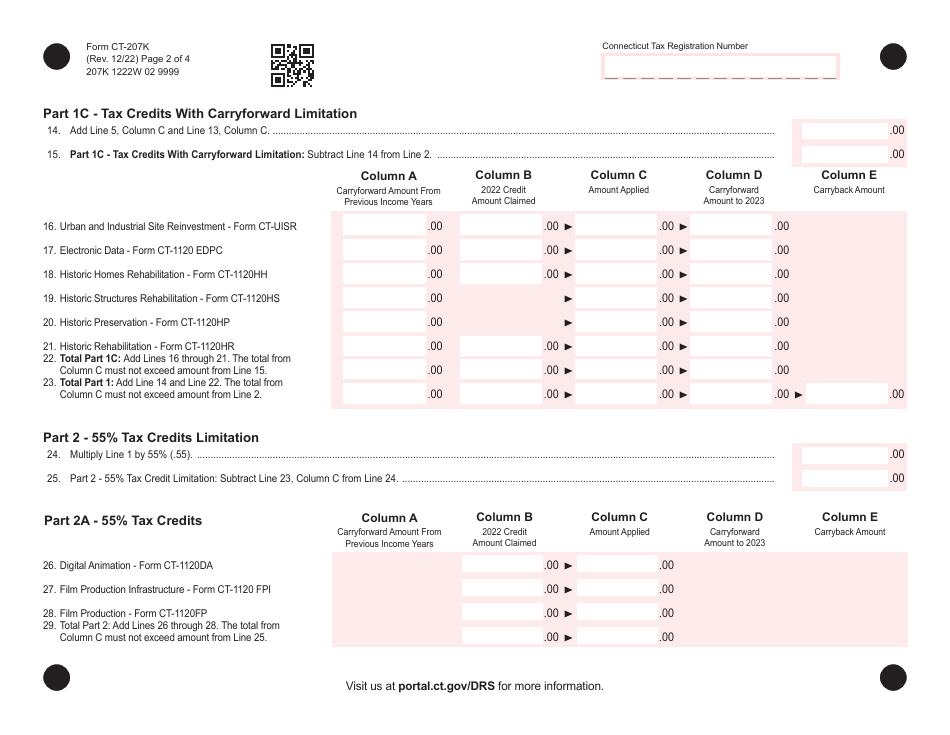 Form CT-207K Insurance / Health Care Center Tax Credit Schedule - Connecticut, Page 2