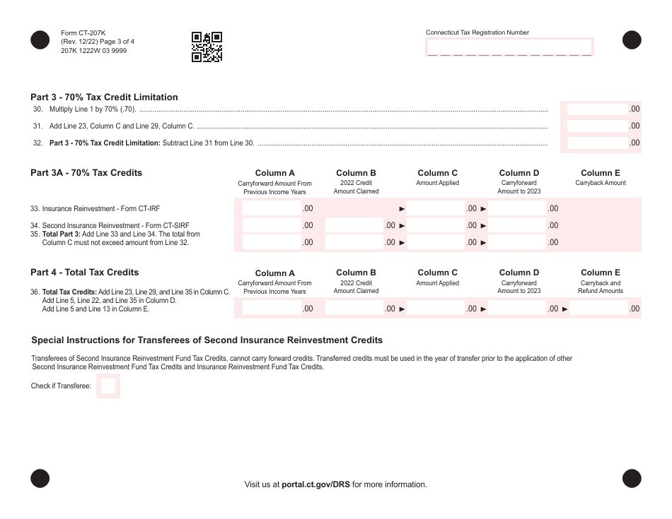 Form CT-207K Insurance / Health Care Center Tax Credit Schedule - Connecticut, Page 3