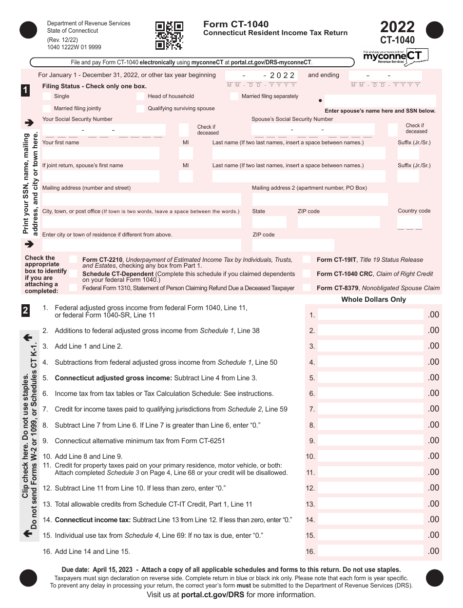 Form CT1040 Download Printable PDF or Fill Online Connecticut Resident