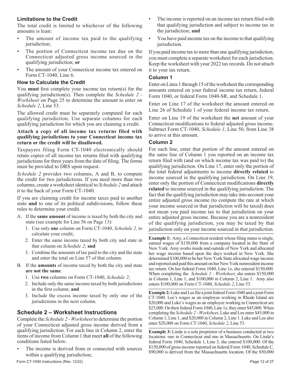 Download Instructions For Form Ct 1040 Connecticut Resident Income Tax Return Pdf 2022 3339