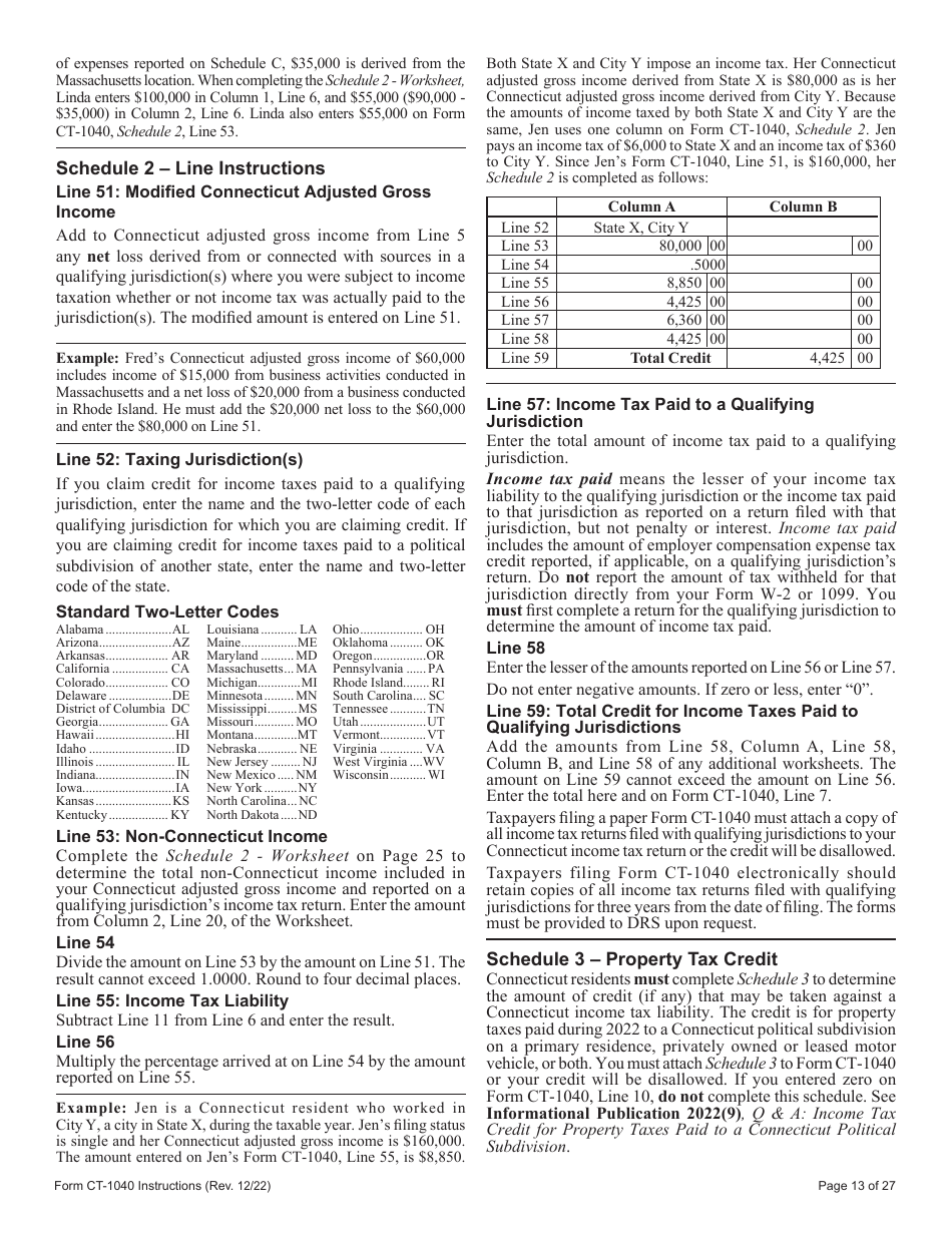 Instructions for Form CT-1040 Connecticut Resident Income Tax Return - Connecticut, Page 13